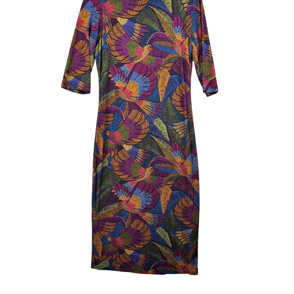 Farm Rio Dress Tropical Bird Flowers Macaws Midi Womens Large Multicolor Boho - Picture 10 of 16